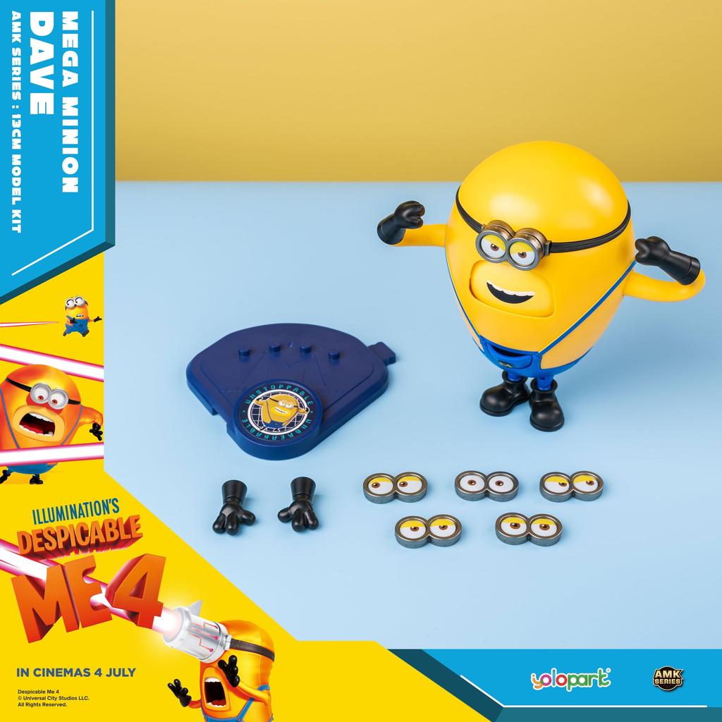 Minions Despicable Me 4 Mega Dave Action Figure with 6 Interchangeable Expressions with Hidden Pocket Minion Model Gift for Kids Ages 8 and Up Toy,
