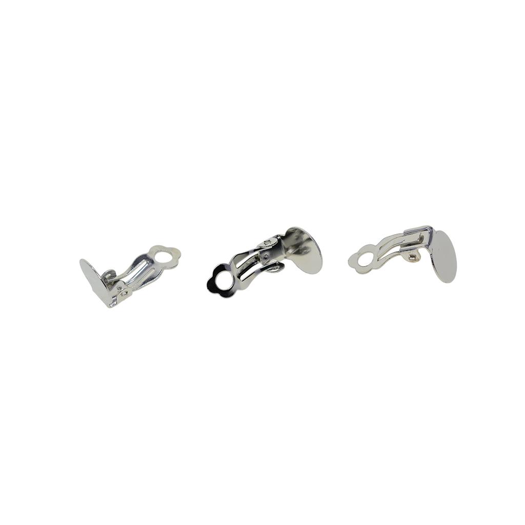 100pcs Flat Round Tray Clipon Earring Hook Components Silver Color