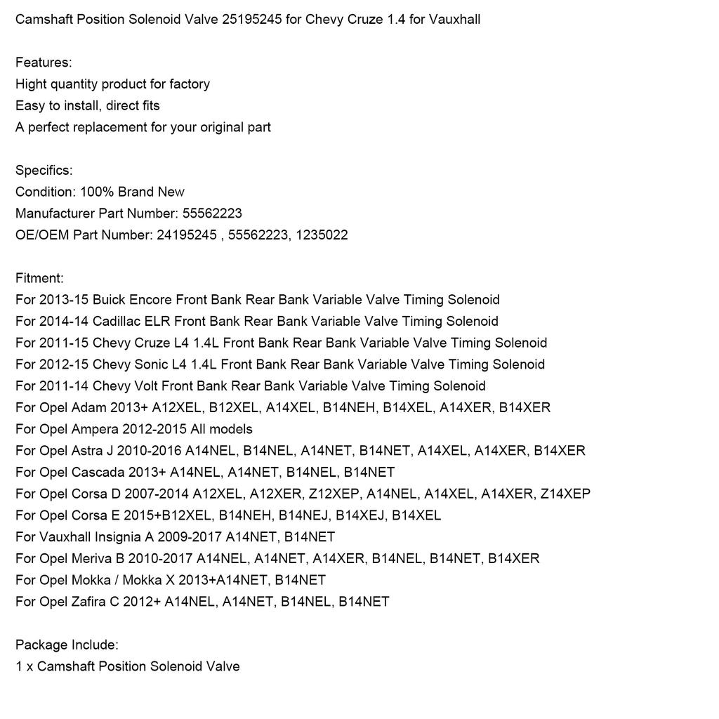 Электромагнитный клапан положения распредвала 25195245 для Chevy Cruze 1.4 для Vauxhall