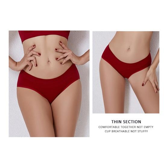 Women Panties Solid Color Elastic Mid Waist Seamless Thin Thread Soft Anti Septic Breathable Intimate Clothes Lady Underwear Briefs