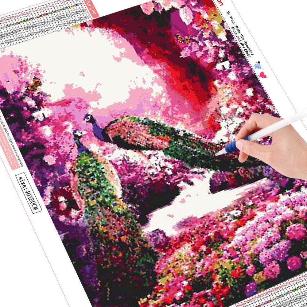 Huacan Cross-stitch Peacock 5D Full Diamond Embroidery Painting Rhinestone Pasted DIY Cross Stitch