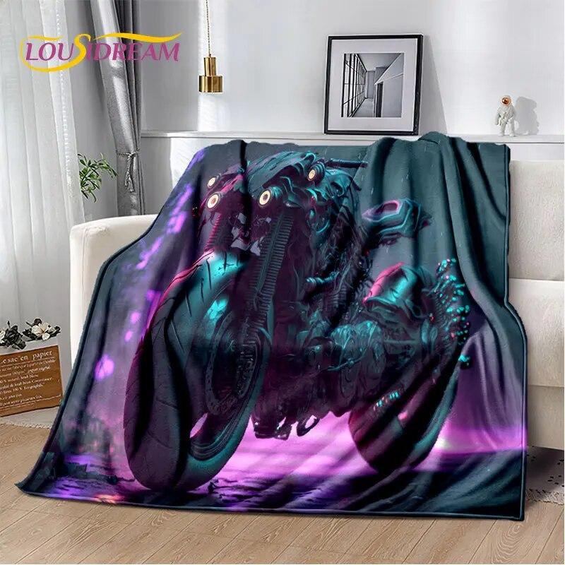 Мягкое плюшевое одеяло с 3D концепцией киберпанка, мотоциклетное мультяшное одеяло, фланелевое одеяло для гостиной, спальни, кровати, дивана, пикника
