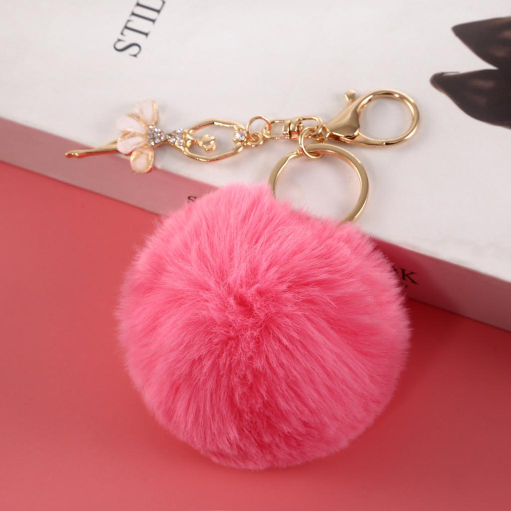 Faux Pom-Pom Keyring Adorable Rhinestone Angel Car Key Charm Women's Handbag Faux Pendant