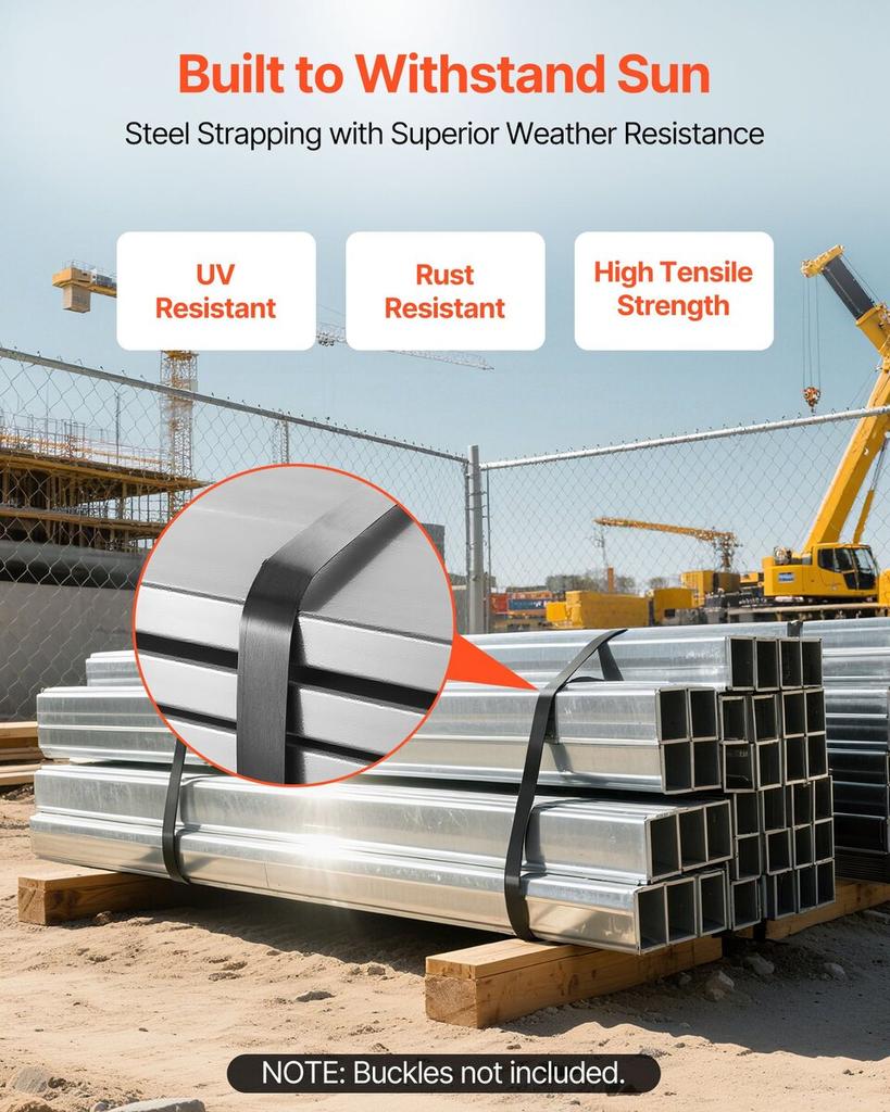 Steel Strapping Coil, 19 mm x 0.55 mm x 91 m, Metal Strapping Banding Roll Withstands Harsh Environment, 775.6 kg Break Strength, Heavy Duty Banding