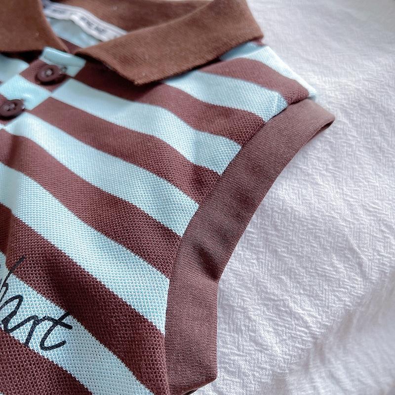 Детский модный мультяшный полосатый комплект с короткими рукавами и шортами, пляжный повседневный весенне-летний костюм для мальчиков, майка без рукавов + шорты