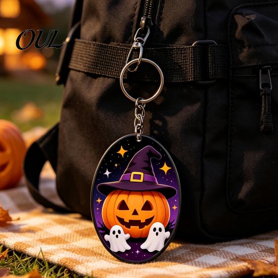 Halloween Acrylic Keychains Ghost Pumpkin Keychain, Cartoon Car Key Bag Pendants Ring Pendant, Decorative Charm Accessory for Handbags Backpacks Theme