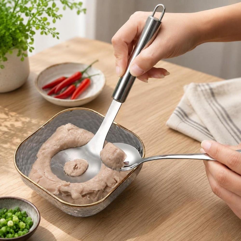 Non-Stick Shrimp Manual Extrusion Spoon Stainless Steel Meatball Scoop Restaurant