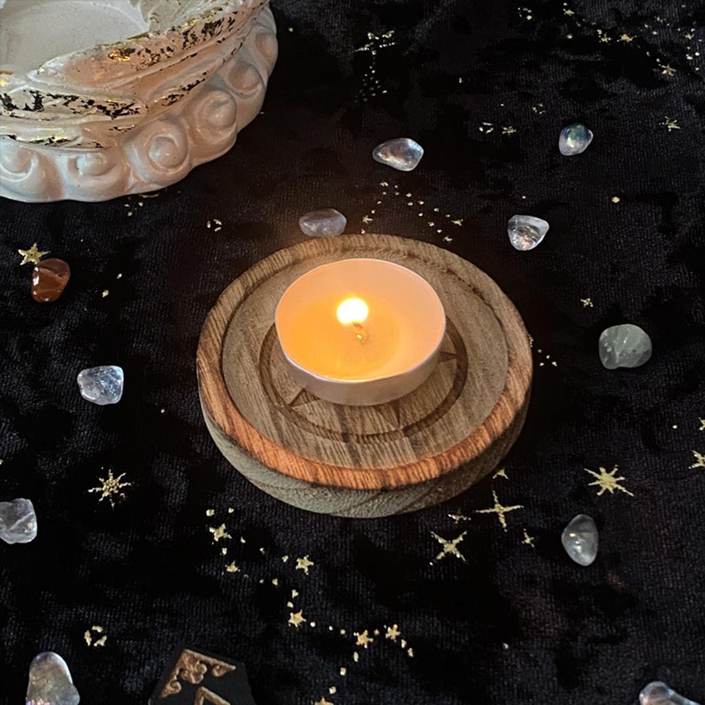 Astrology Pentagram Candlestick Table Pentacles Altars Plate Candle Holders Wood Divination Ceremony Candlestick Boards