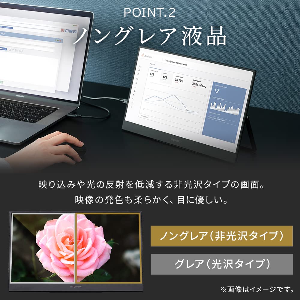 IRIS OHYAMA Mobile Monitor Inch FHD 1080p with Stand 60Hz 10ms MiniHDMI X 1 USB X 2 Speaker ADS Panel Vertical Mountable Frameless 13.3 Type-C