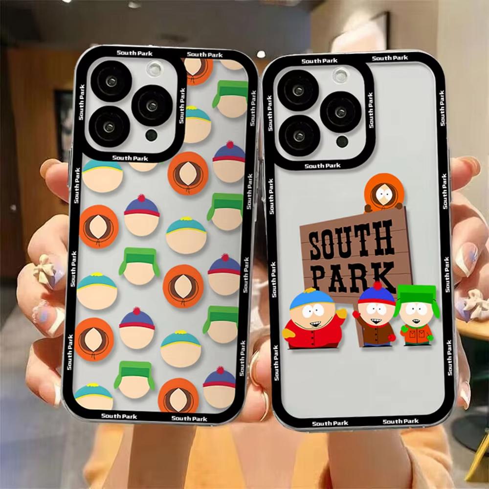 Забавный чехол для телефона South Park для iPhone 17 Air 16 e 15 14 13 12 11 Pro Max Plus Mini SE, прозрачный, из мягкого ТПУ.