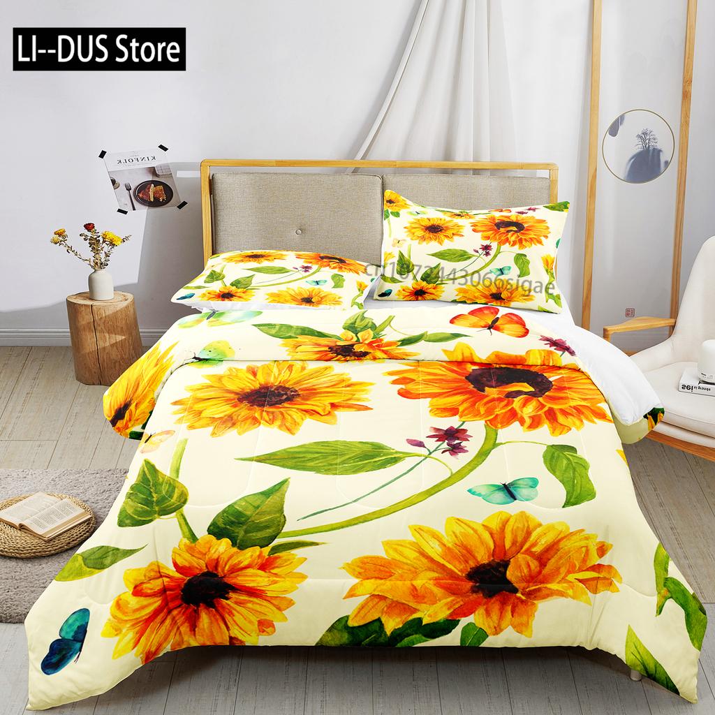 Комплект постельного белья Dream Sun Flowers Набор пододеяльников 3d Комплект постельного белья Цифровая печать Постельное белье размера Queen Модный дизайн