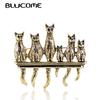 Vintage Green Eyes Cats Shape Brooches Antique Gold Animal Family Pins Brooch Suit Scarf Collar Clips For Women Men Kids