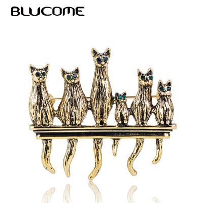 Винтажные броши в форме зеленых глаз и кошек, античное золото, семейные булавки с животными, брошь, зажимы для воротника шарфа для женщин, мужчин и детей