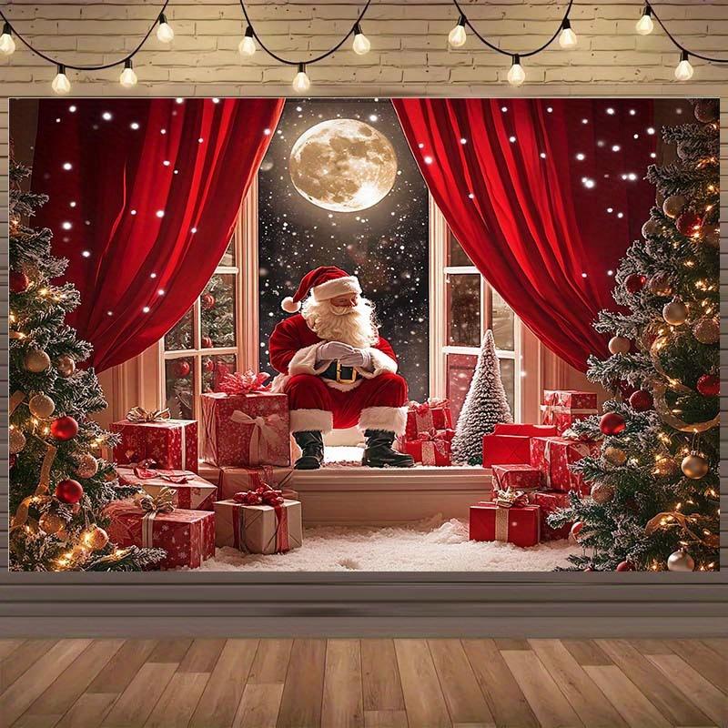 2D plane with Santa Claus and the moon tree as the background for the Christmas scene the backdrop curtain