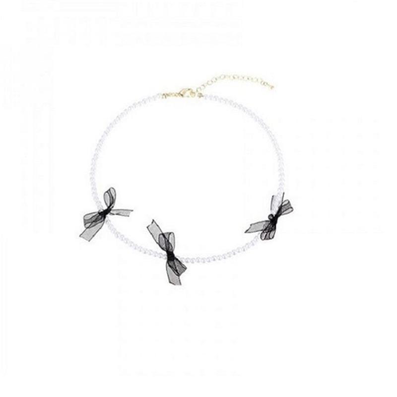 Сетчатое жемчужное ожерелье с бантом для женщин Ins Wind Niche Design Clavicle Chain Neck Chain