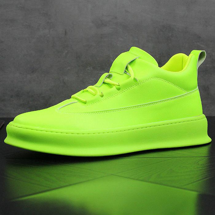 Men Casual Leather Boots Trend Green White Men's Inner Height Increase Shoes Youth Street Style Platform Boot Short Ankle Shoes