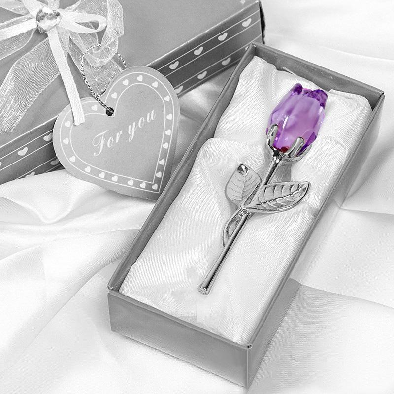 Romantic Crystal Glass Rose Flower Valentines Day Gift Craft Favors Lovers Gift Wedding Birthday Party Anniversary Decoration