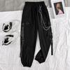 Black Cargo Pants Women Chain Trousers Female Streetwear