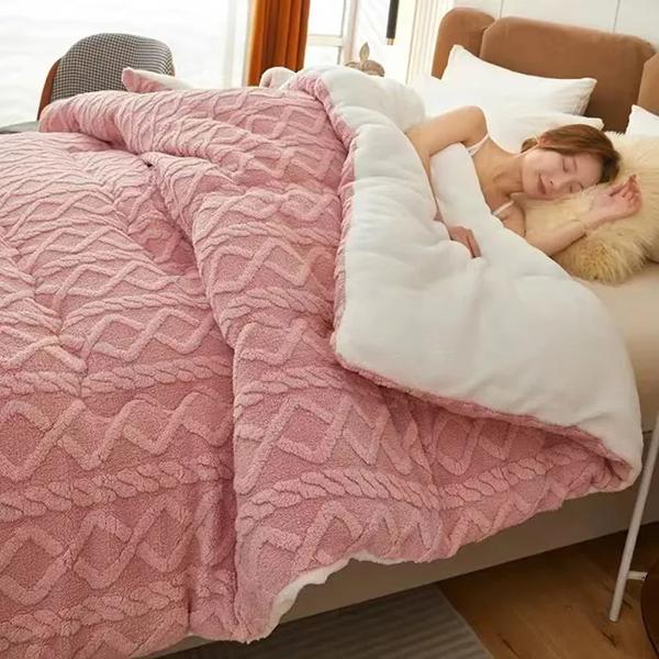 WTEMPO Складные одеяла из овечьей шерсти Теплые Двусторонние Плюшевые Толстые Зимние Одеяла Однотонные Домашние Кроватные и Студенческие Общежития Двуспальные и Односпальные Матрасы