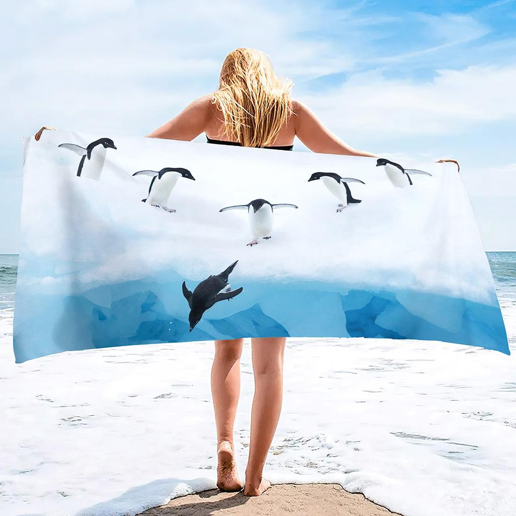 Little Penguin Printing Series Seaside Resort Beach Towel Swimming Bath Towel Sports Towel