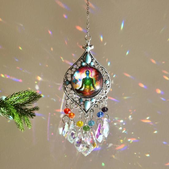 Chakra Sun Catcher Handcrafted Faux Crystal Suncatcher Zen-Inspired Prism Hanging Decoration for Home Window Yoga Practitioners