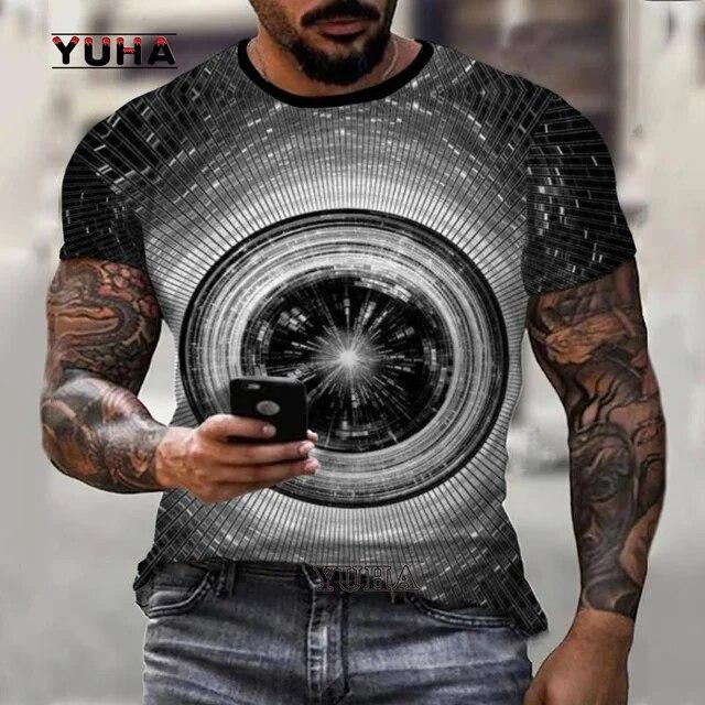 Красочная мужская футболка с абстрактным 3D принтом и коротким рукавом, уличная модная повседневная спортивная футболка большого размера 100-6XL