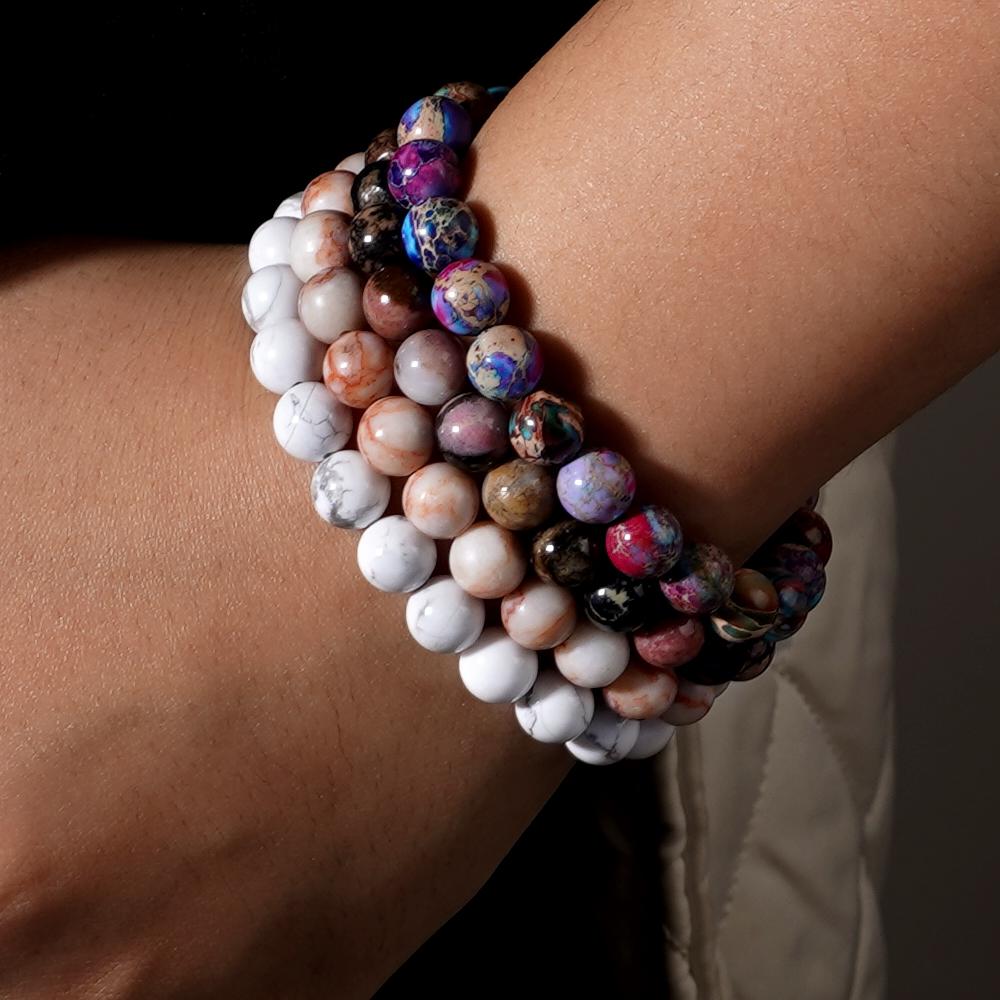 Ximang Handmade Multicolor Gemstone Beaded Bracelets Fashion Stretch Bangles for Women and Men Gorgeous Stone Jewelry