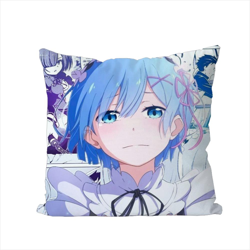 Чехол для подушки ReZero Рем для автомобиля, дивана, декоративный для дома, двусторонний принт, плюшевая квадратная декоративная подушка, чехол