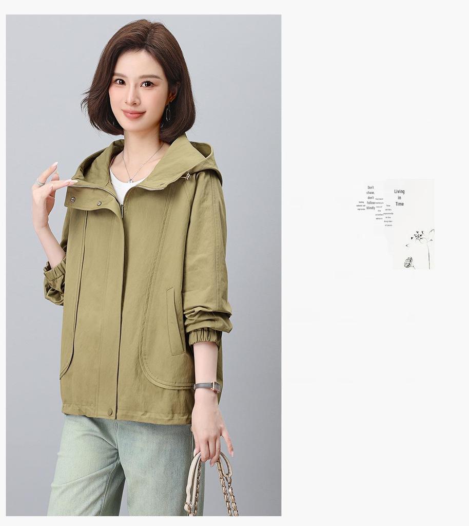 Женская куртка с капюшоном на весну и осень 2024 года: Модный, Повседневный, Свободный крой для среднего и пожилого возраста