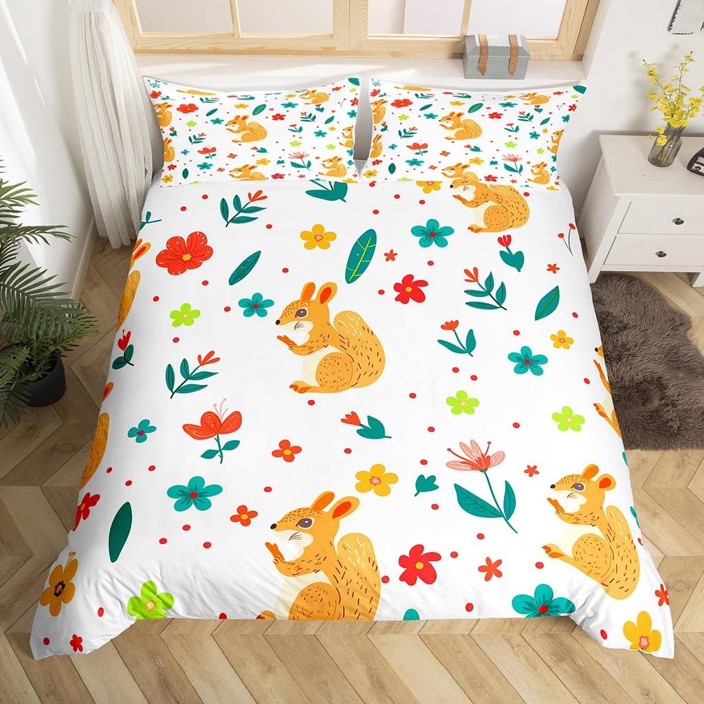 Lovely Squirrel Duvet Cover Cartoon Animal Starry Sky Moon Universe Blue Cloud Bedding Set Watercolor Painted Art Quilt Cover