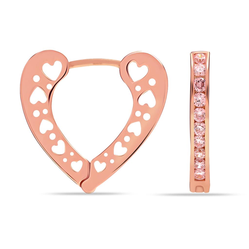 Серьги-хагги из стерлингового серебра 925 пробы с покрытием из розового золота, с фианитами, в виде филигранного сердца любви