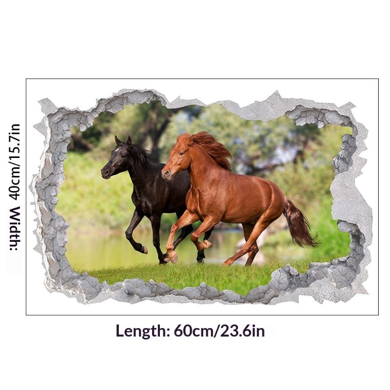 Плакат с животным Искусство дыры в сломанной стене Бегущая прекрасная лошадь Виниловые наклейки-муралы Для гостиной