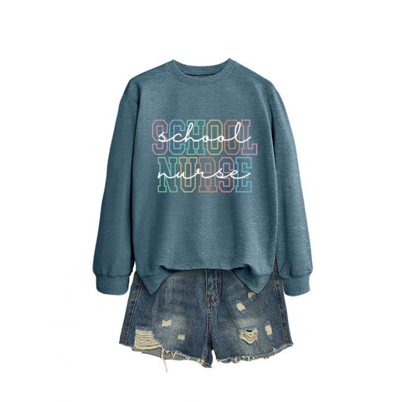 Womens Casual Long Sleeve Hoodie Sweatshirt With Print Design Loose Fit Cotton Blend Office Chic Style