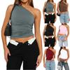 Women's Slant Shoulder Asymmetric Neckline Sleeveless T-Shirt Top Tank Top
