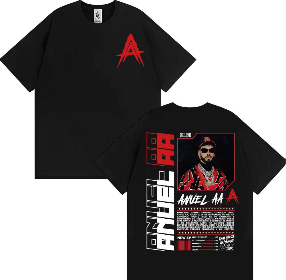 Summer 2025 Anuel AA Rhlm 2 Real Hasta La Muerte Photo Album Tshirt Women Mens Hiphop Retro Tshirt Cotton Oversized Tshirt