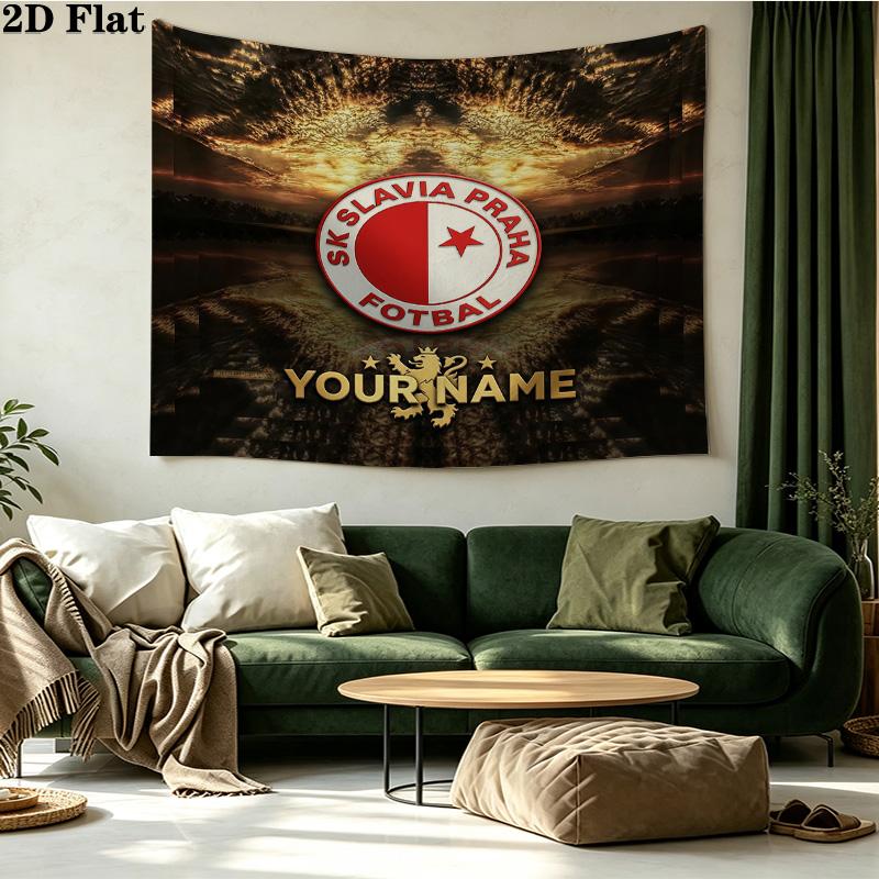 Custom Name SK Slavia Praha2 Printed Tapestry – Wall Hanging for Bedrooms, Dorms, and Home Decor