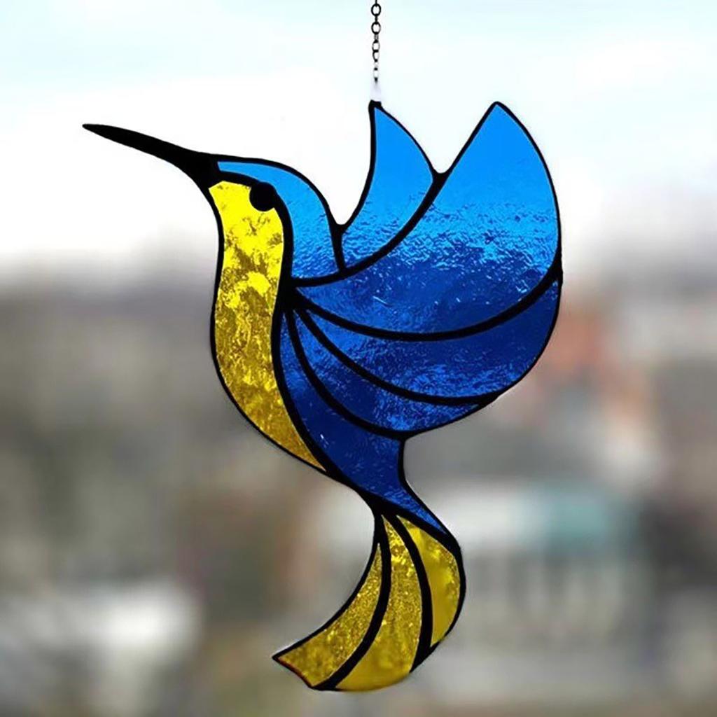 Window Pendant Hanging Ukraine Hummingbird Home Decor Unique Suncatcher Art Ornaments Bedroom Stained Gifts Decoration Garden Cyan Bird None