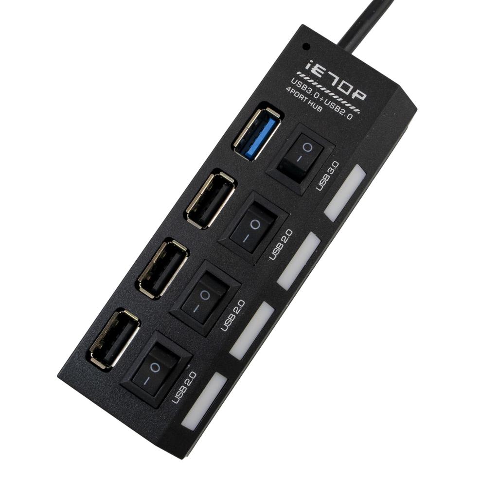 USB USB-хаб с 20см входным разъемом Type, выходными разъемами Type A x 4 3.0 + USB2.0 4-портовый переключатель ВКЛ/ВЫКЛ, черный, кабель, высокоскоростная передача, A,