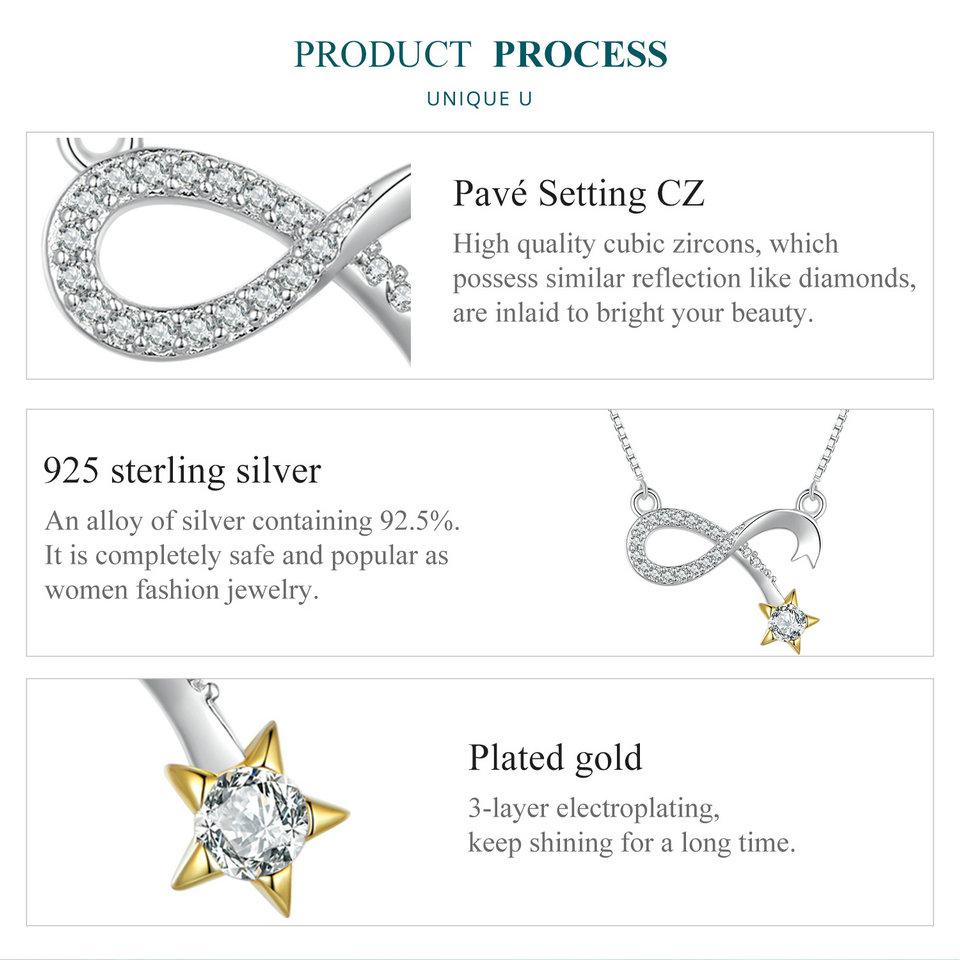 BAMOER из стерлингового серебра 925 пробы, кулон «Бесконечность любви», ожерелье, цепочка на шею «Метеор» для женщин, подарок на годовщину, ювелирные украшения