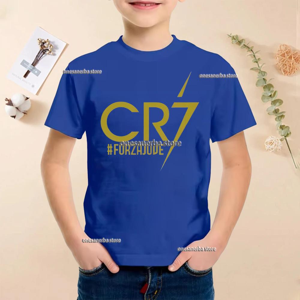 New Summer Polyester Children T-shirts Kids Soccer Clothing CR7 Ronaldo Printed Outdoor Boys Girls T-shirts Sport Fashion Ages 5-14