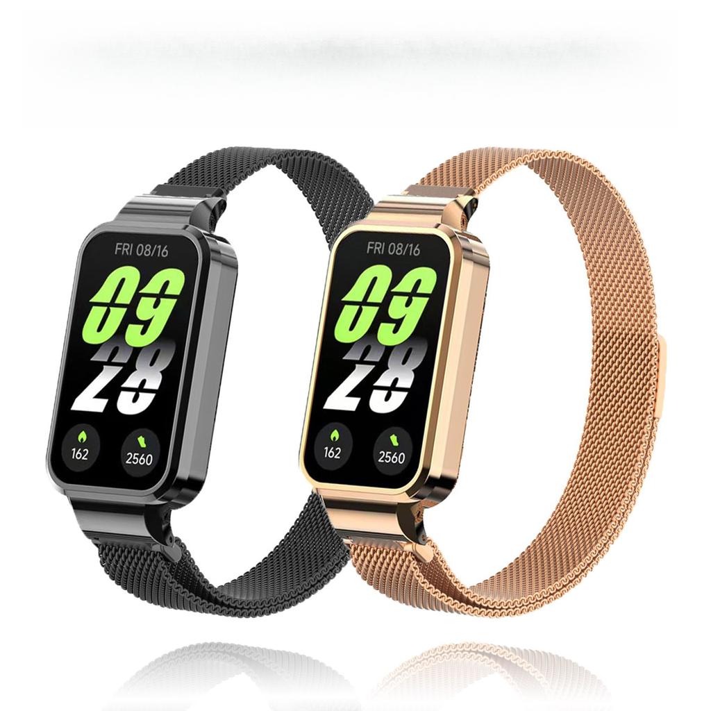 Миланский ремешок для Xiaomi Smart Band 9 Active с металлическим защитным чехлом-бампером, магнитный браслет-петля для Redmi band 3Watch