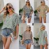 Плюс Размер Женский Летний Новый Леопардовый Принт Короткий Рукав V-образный Вырез Свободный Повседневный Расклешенный Рукав Топ