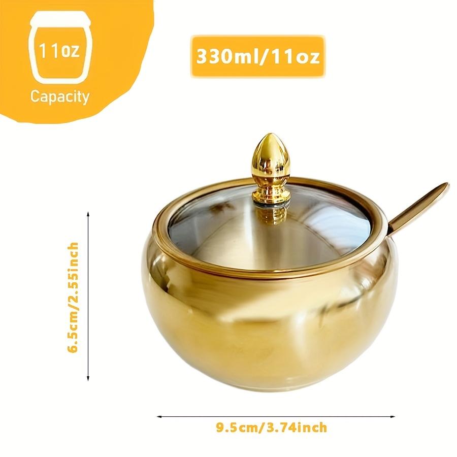 1 шт. 330 мл (10 унций) Сахарница из нержавеющей стали со стеклянной крышкой и ложкой - Идеально подходит для аксессуаров кофейного бара и кухонного хранения