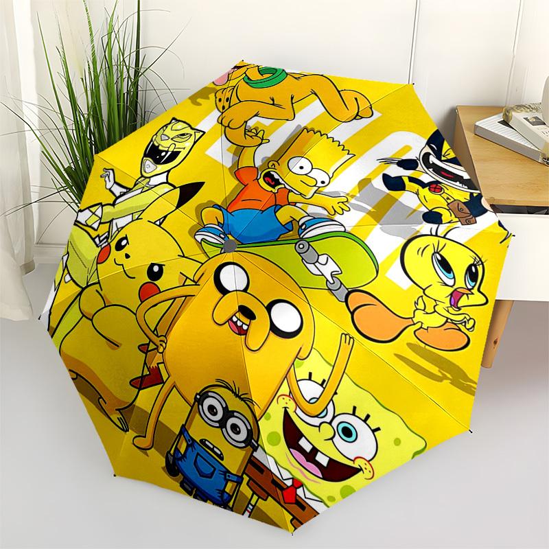 1pc Yellow Adventure Time Characters Umbrella, Automatic Open, Portable Folding Design, 8-Rib Iron Frame Outdoor Umbrella, Perfect Gift for Fans, Trav