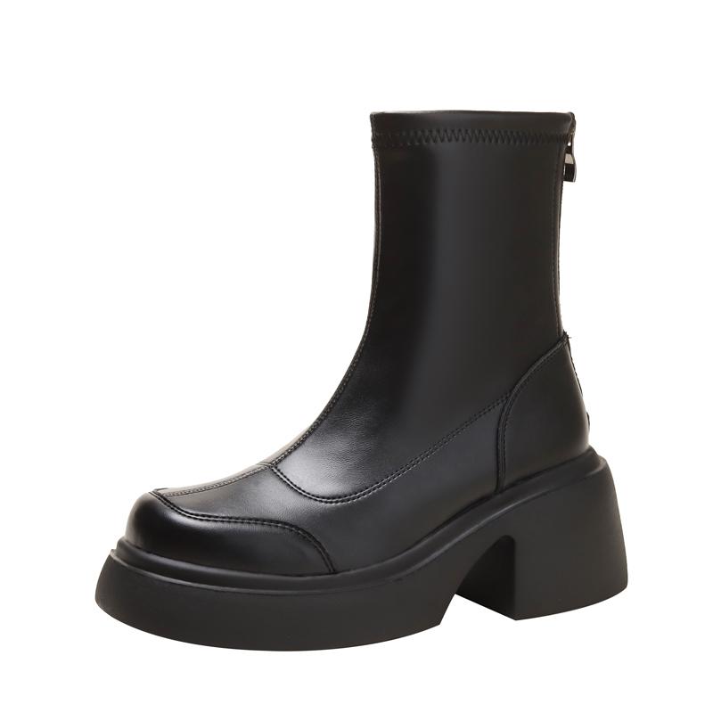 High Quality Women's Shoes Zip Women's Boots Fashion Round Toe Modem Boots Hot Sale Sewing High Heels Ankle Boots Zapatos