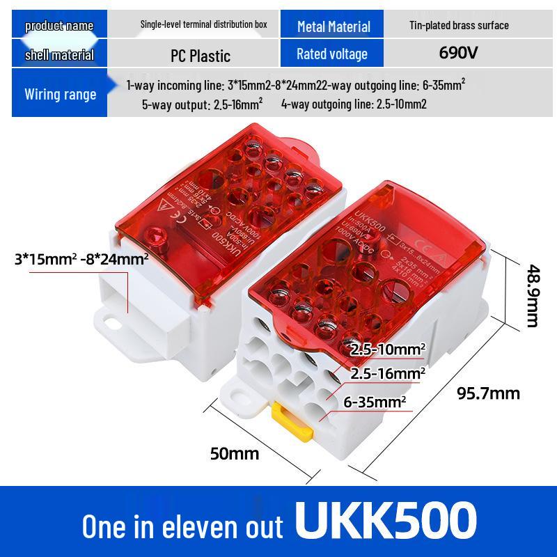 UKK High Current Unipolar Rail-Mounted Distribution Terminal Block
