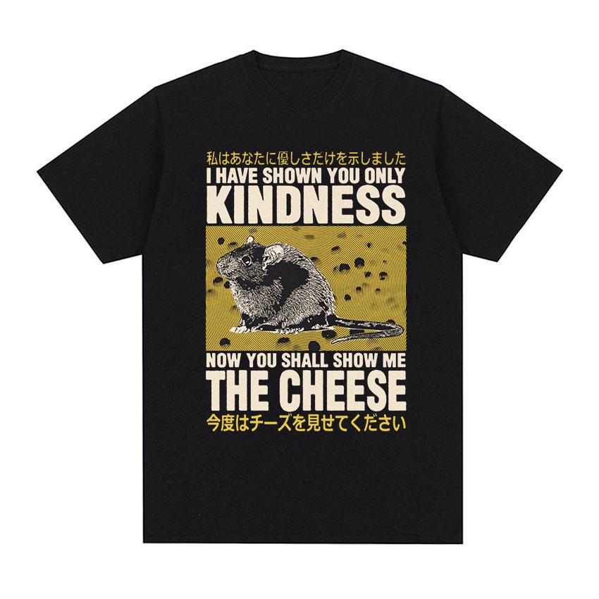Japanese Rat Show Me The Cheese Funny Graphic T Shirt Unisex Women Retro Gothic Clothing T-shirts Harajuku Oversized Cotton T-shirt