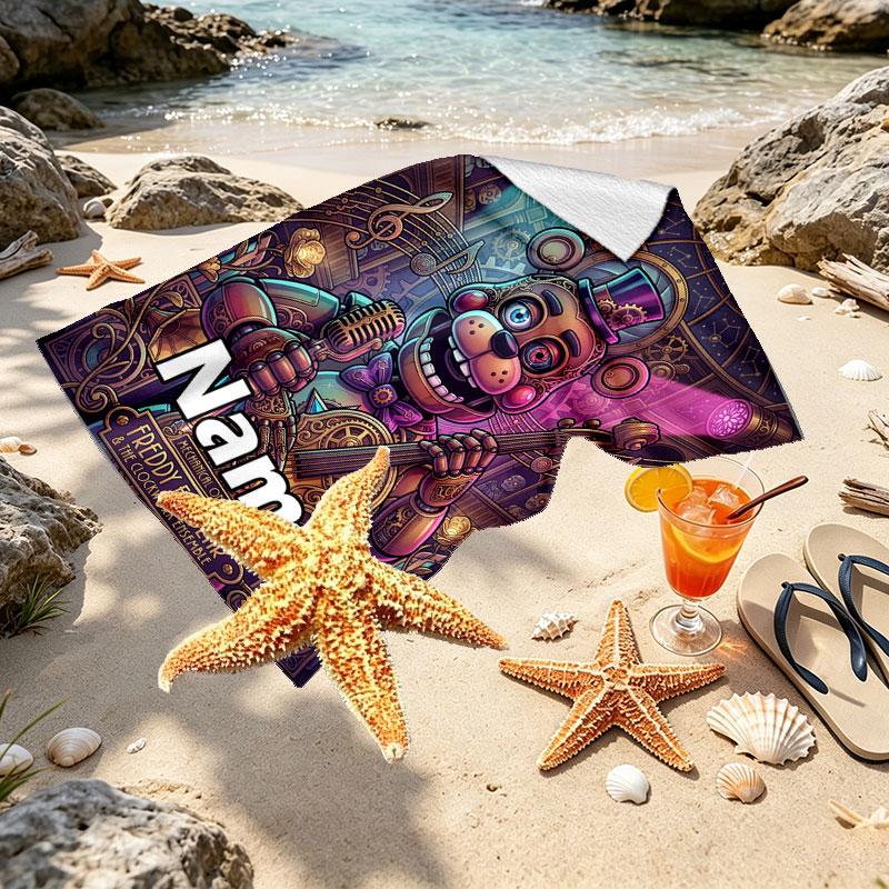Custom Name Personalized Five Nights at Freddy's Print Beach Towel, for Trip Camping Beach Party Home Decor, Birthday Gift for Family & Friends