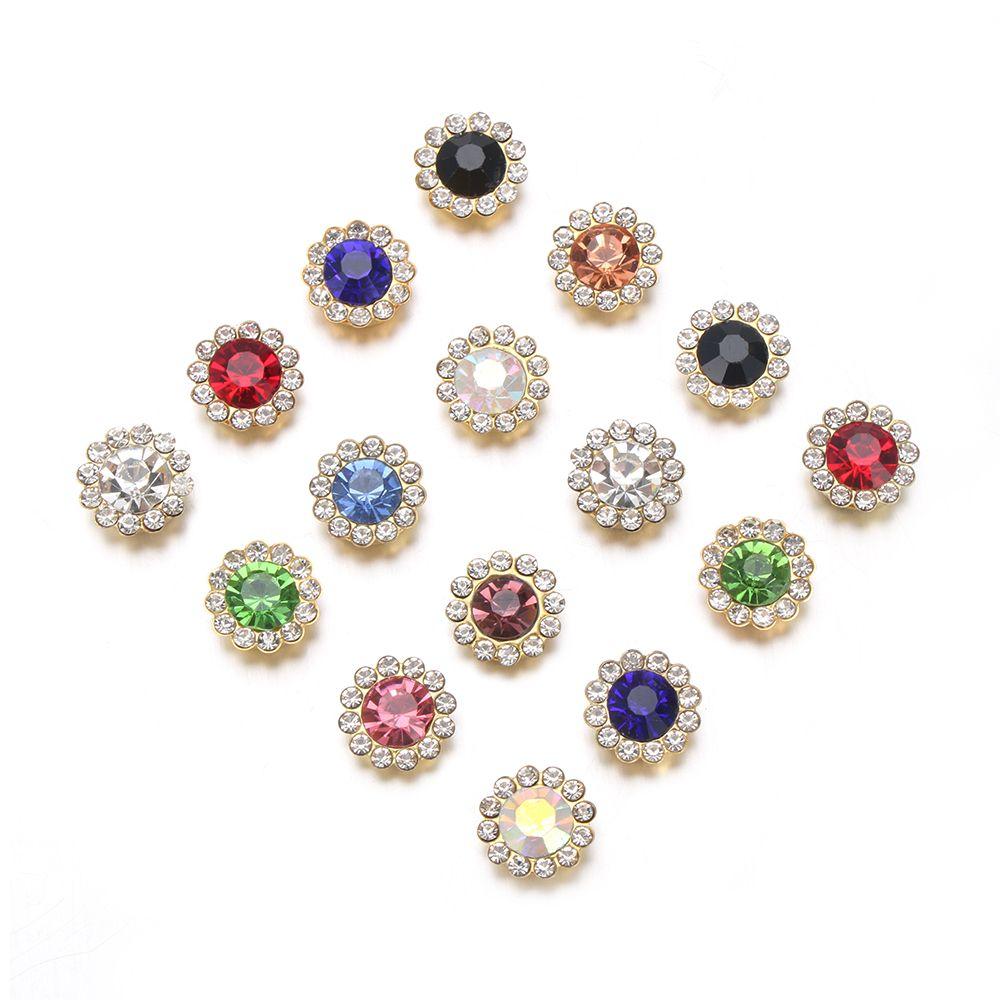 10PCS DIY Craft Sparkling Flower-shaped Rhinestone Buttons Crystal Glass Stone Clothes Decoration
