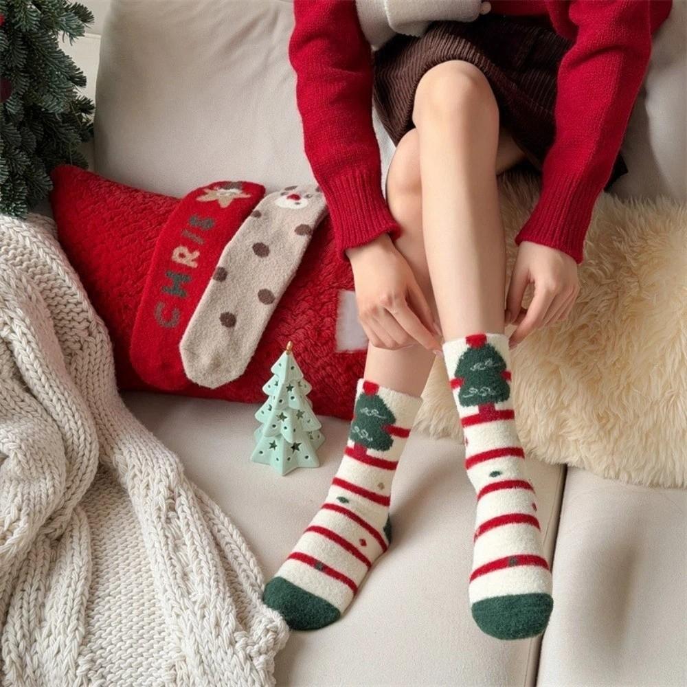 Snowman Christmas Thick Thermal Socks Christmas Tree Sleeping Slipper Socks Indoor